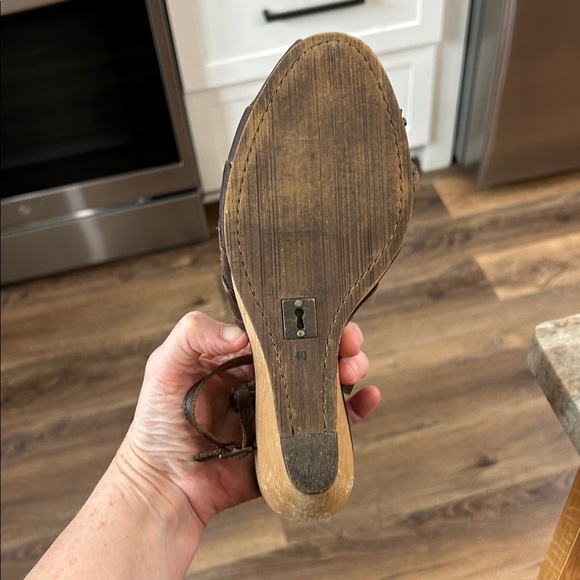 Schuler & Sons Philadelphia peep toe wedge shoes size 40 buckle strap brown - Picture 9 of 14